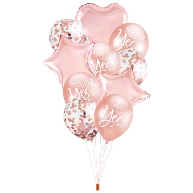 Balony "She Said Yes", rose-gold, Partypal, zestaw