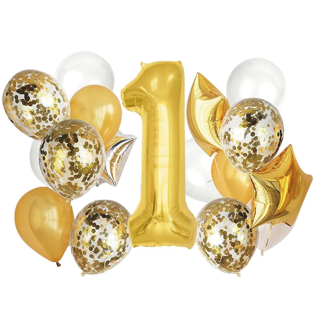 Balony "Roczek - 1 Urodziny", biało-złote, Partypal, zestaw