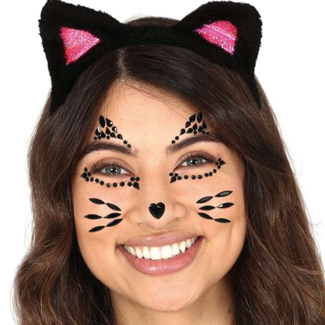 Make-up party "Kryształki na twarz kot", czarne, Guirca