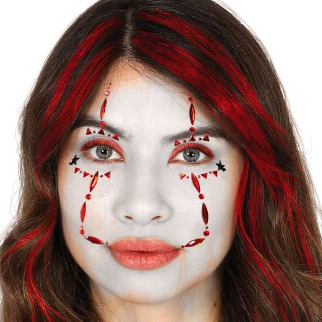 Make-up party "Kryształki na twarz klaun", czerwone, Guirca