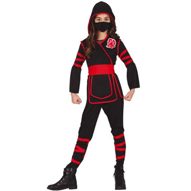 Strój dla dzieci "Kobieta Ninja", czarno-czerwony, Guirca, 10-12 lat