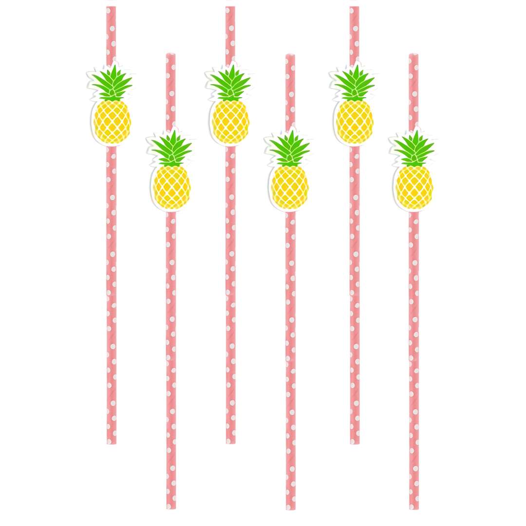 Słomki "Ananas", różowe kropki, 19,5 cm, 6 szt