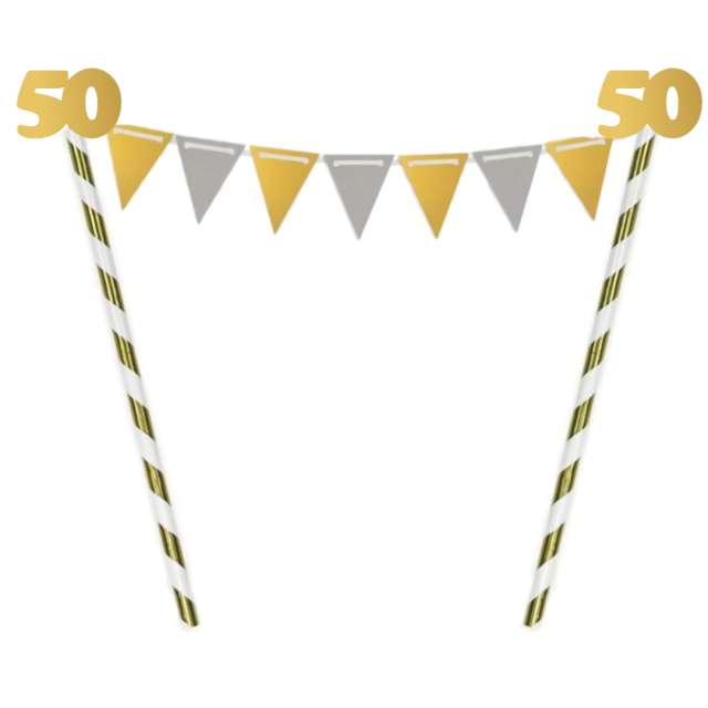 Dekoracja na tort słomkowa "Urodziny 50", złota