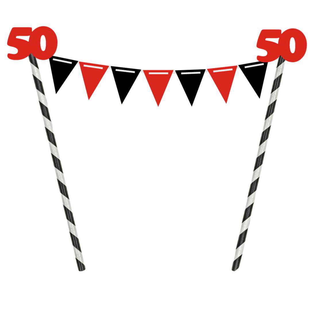 Dekoracja na tort słomkowa "Urodziny 50", czerwona