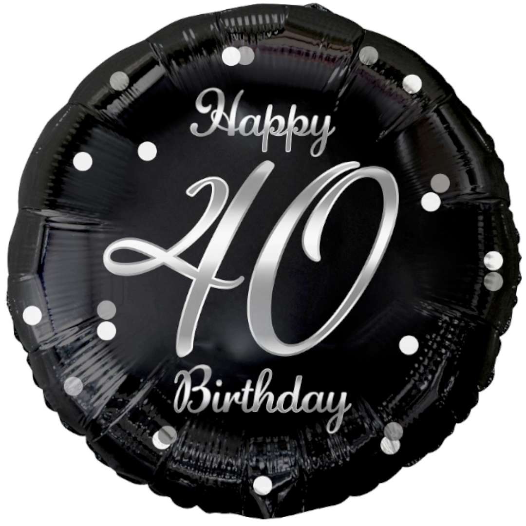 Balon foliowy "Happy Birthday 40 - B&C", czarno-srebrny, Godan, 18" RND