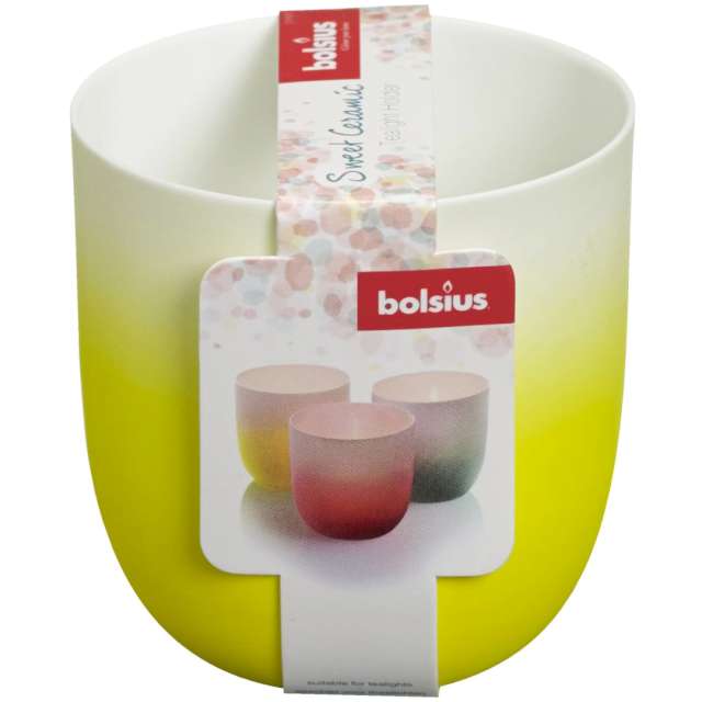 Świecznik "Ceramic Tealight", biało-żółty, Bolsius, 75/70 mm