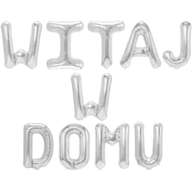 Balon foliowy "WITAJ W DOMU - Napis", srebrny, Partypal, 16", 10 szt, LTR