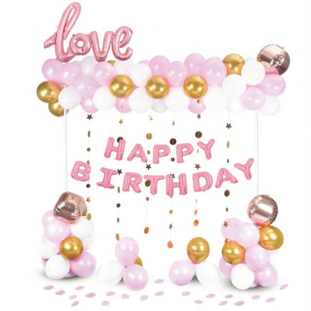 Balon foliowy "Love Happy Birthday", rosegold, PartyPal, zestaw 120 szt