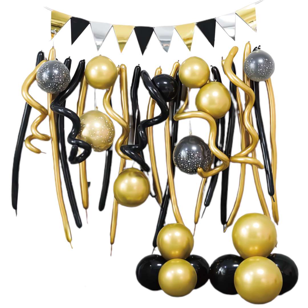 Balony "Zestaw Imprezowy i makarony", złoto-czarny, Partypal zestaw 34 szt