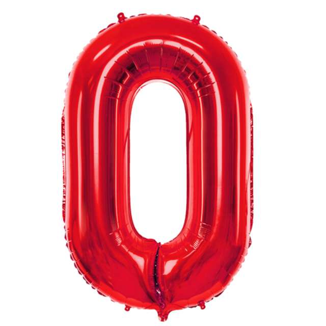 Balon foliowy "Urodziny - cyfra 0",czerwony, Partydeco, 34"