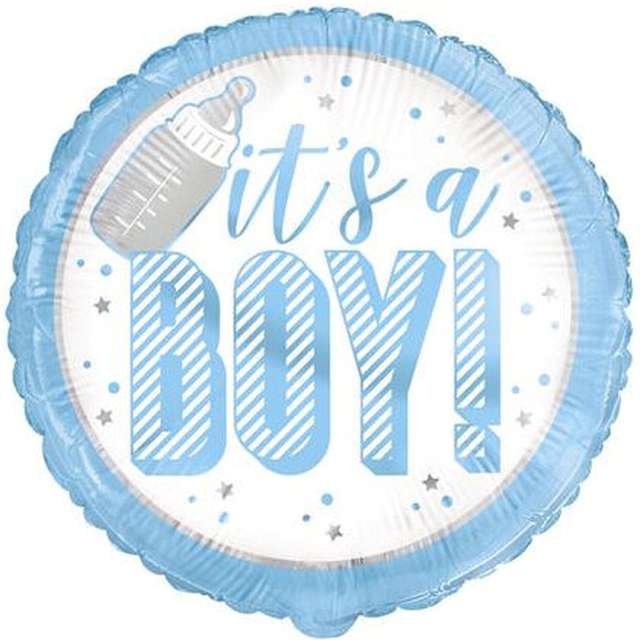 Balon foliowy "Baby Shower- Its a Boy", błękitny, Unique, 18", RND