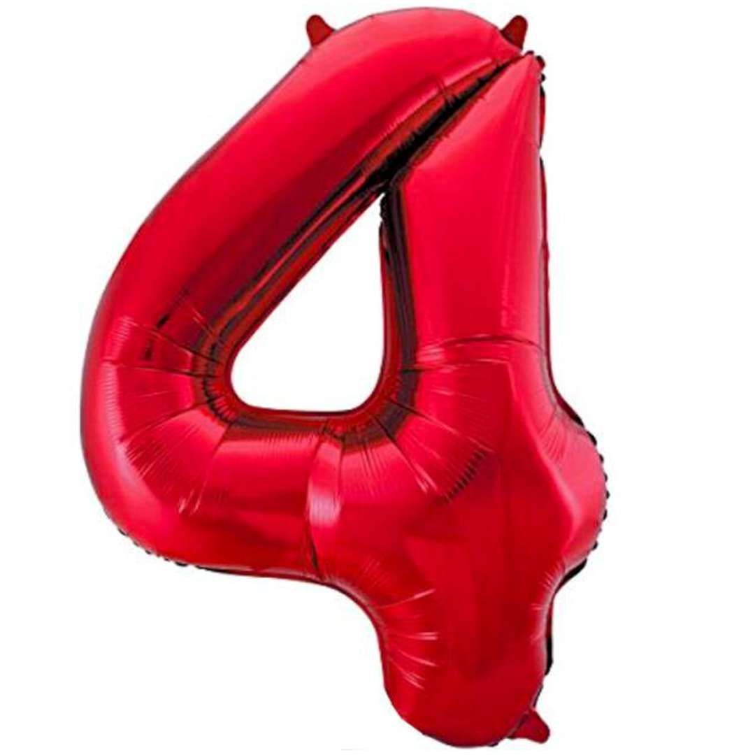 Balon foliowy "Urodziny - cyfra 4",czerwony, Partydeco, 34"