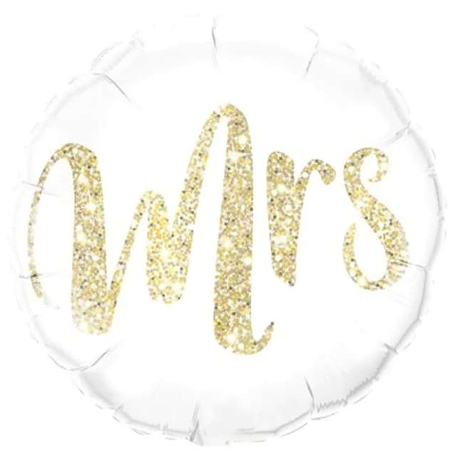 Balon foliowy ślubny "Mrs", biały, PartyPal, 18" RND