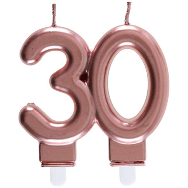 Świeczka na tort "Cyfra 30", różowe złoto, Santex, 9 cm