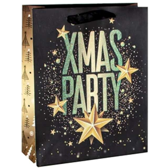 Torebka prezentowa "Xmas - party", czarna,  PartyPal, 32x42x12 cm