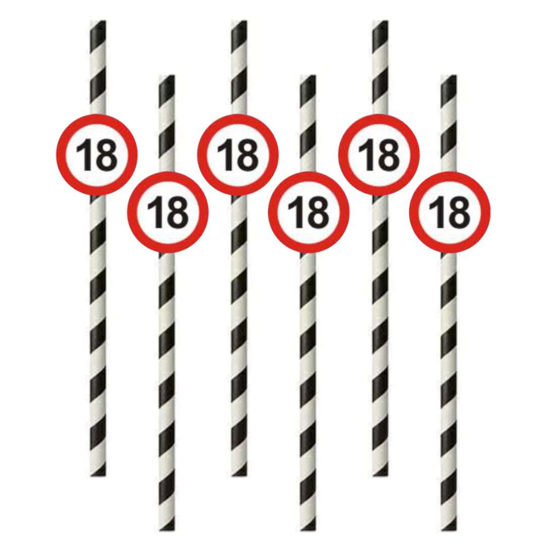 Słomki "18 Traffic Birthday", 21 cm, 6 szt