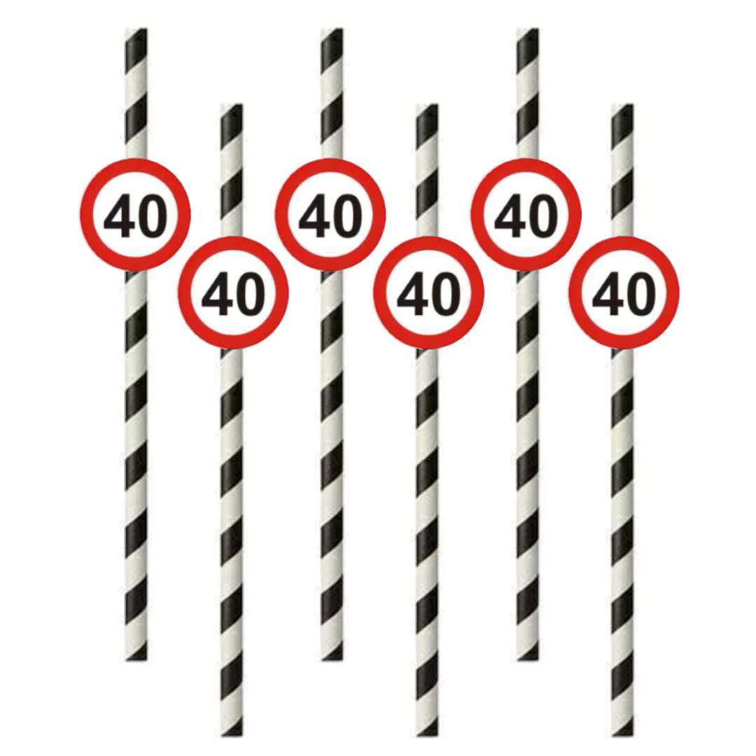 Słomki "40 Traffic Birthday", 21 cm, 6 szt