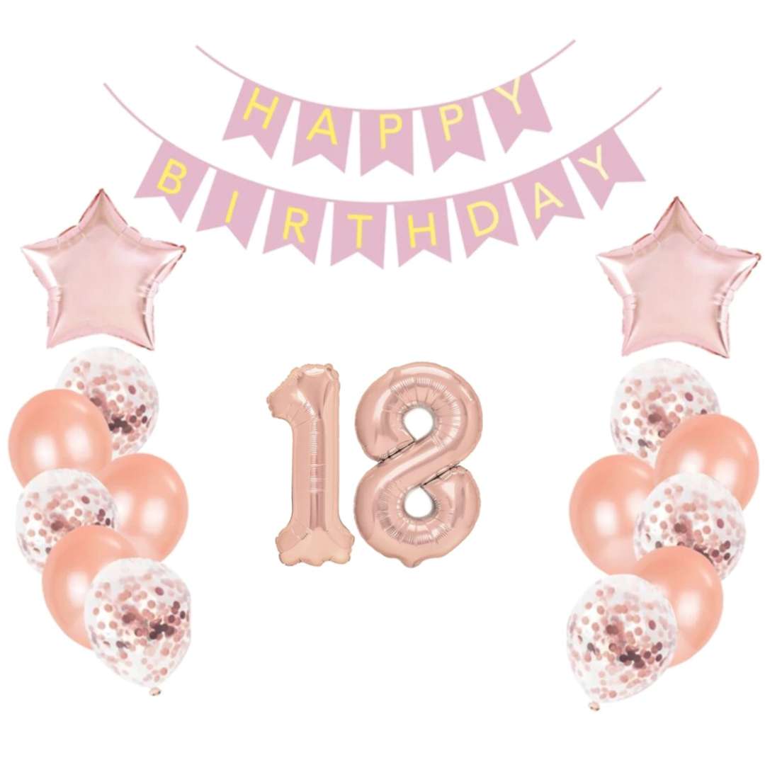 Balony "Dekoracja na 18 Urodziny", różowe złoto, Partypal, zestaw