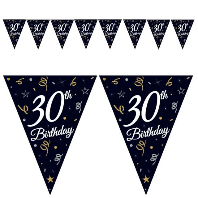 Baner flagi "Happy Birthday 30 urodziny - B&C", czarny, Godan, 270 cm