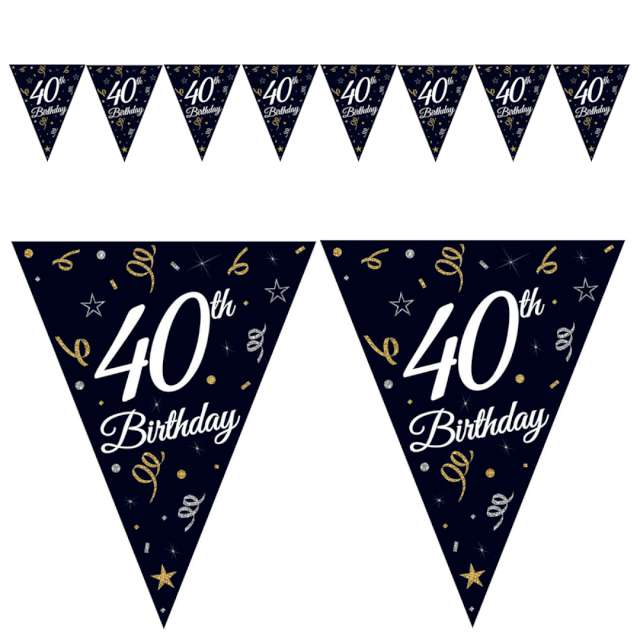 Baner flagi "Happy Birthday 40 urodziny - B&C", czarny, Godan, 270 cm