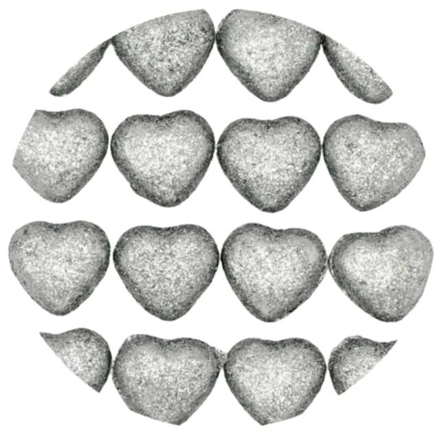 Dekoracja "Serca brokatowe", styropian,  srebrna, Aliga, 20 szt