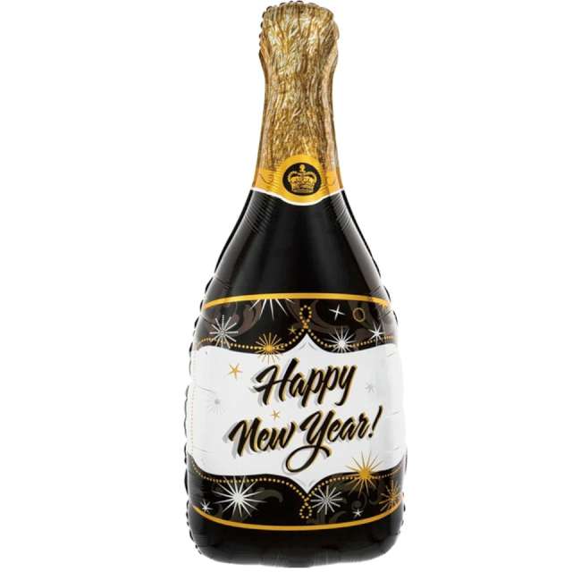 Balon foliowy "Szampan-Happy New Year", czarny, PartyPal, 39", SHP