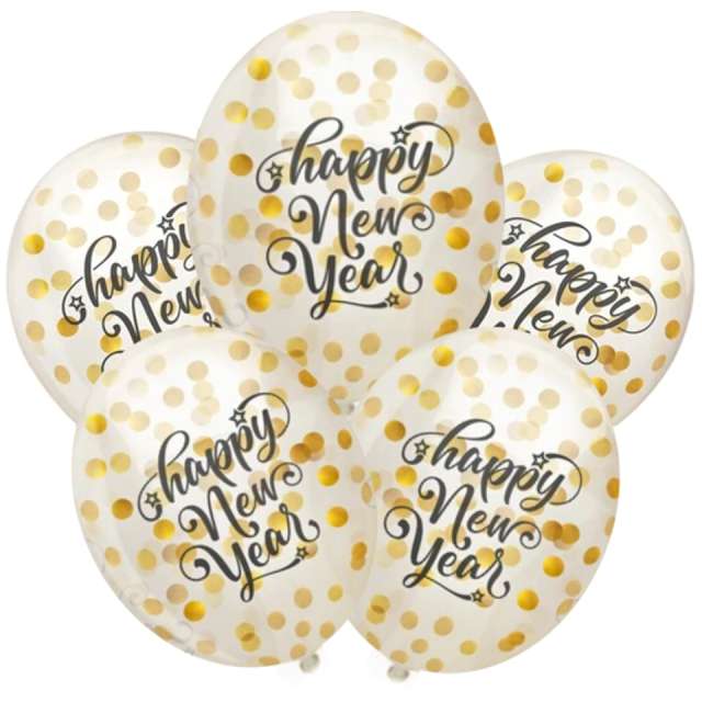 Balony z konfetti "Happy New Year",  mix, PartPal, 12", 5 szt