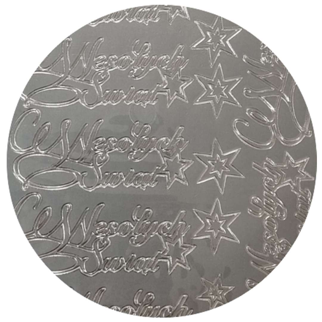 Naklejki "Wesołych Świąt - życzenia i gwiazdki", srebrne, Aliga, 10x23 cm
