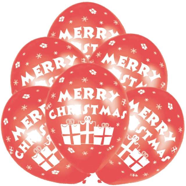 Balony "Merry Christmas", czerwone, Amscan, 11", 6 szt