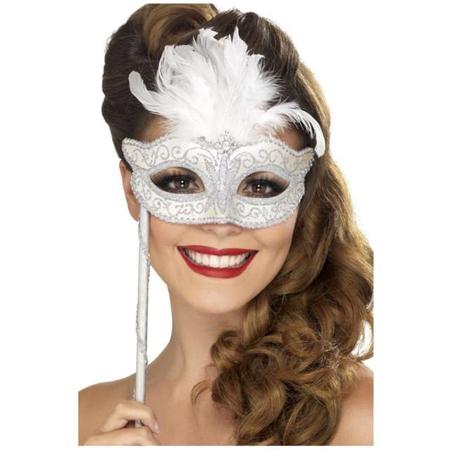 Maska karnawałowa "Wenecka - Srebrne zdobienie", biała, Smiffys