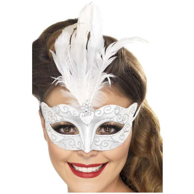 Maska karnawałowa "Wenecka - Srebrne ornamenty", biała, Smiffys