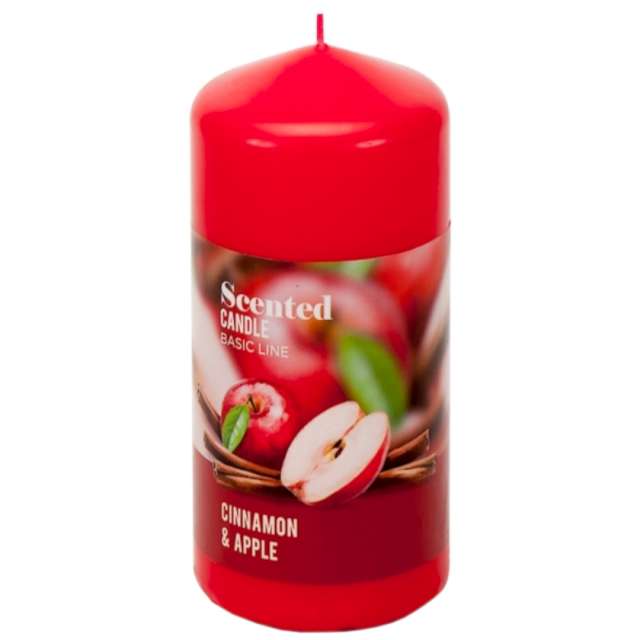Świeca pieńkowa zapachowa "Scented - Cynamon i jabłko", czerwona, Bartek-Candles, 60/120 mm