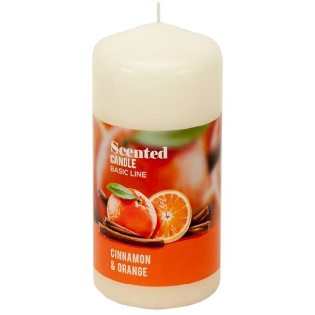 Świeca pieńkowa zapachowa "Scented - Cynamon i pomarańcza", ecru, Bartek-Candles, 60/120 mm