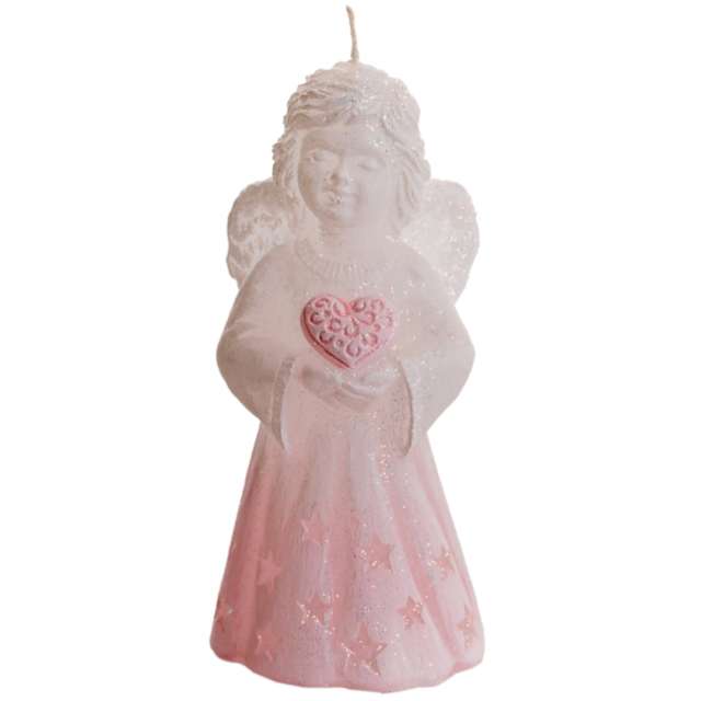 Świeca "Aniołek Betlejem z sercem", różowy, Bartek-Candles, 100 mm