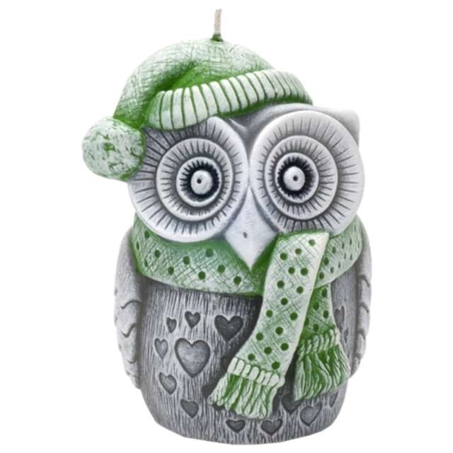 Świeca "Sowa - Winter Owl", szaro-zielona, Bartek-Candles, 100 mm