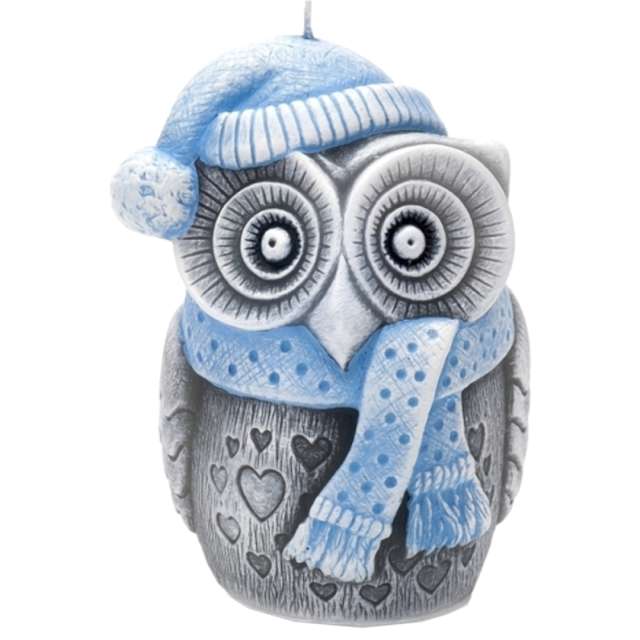 Świeca "Sowa - Winter Owl", szaro-błękitna, Bartek-Candles, 100 mm