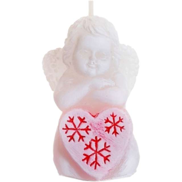 Świeca "Aniołek Świąteczny z sercem", różowo-biała, Bartek-Candles, 50 mm