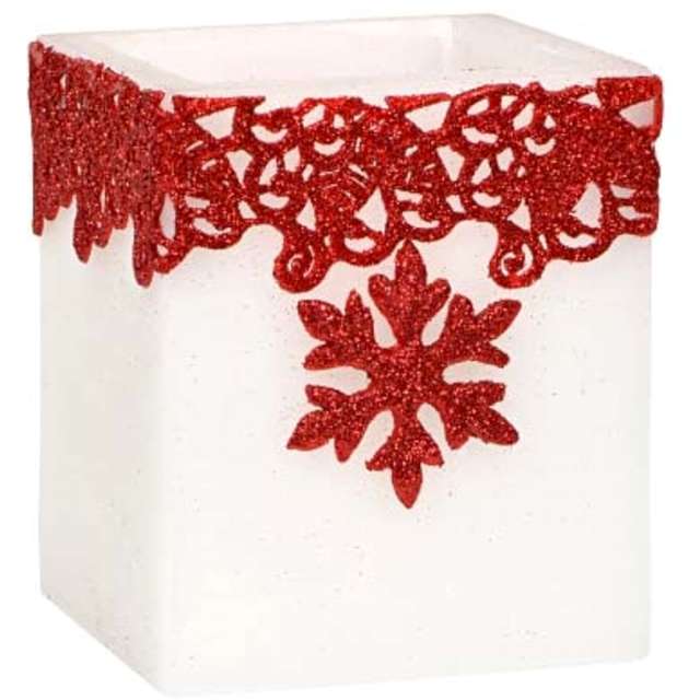 Lampion "Kostka - Śnieżynka", biało-czerwony, Adpal, 115/100 mm