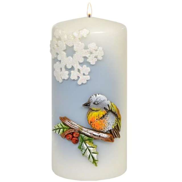 Świeca pieńkowa "Ptak na gałązce", biała, Adpal, 150/70 mm