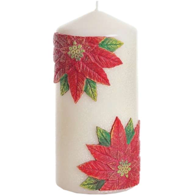 Świeca pieńkowa "Christmas Flower - Kwiaty poinsencji", czerwona, Bartek-Candles, 130/60 mm