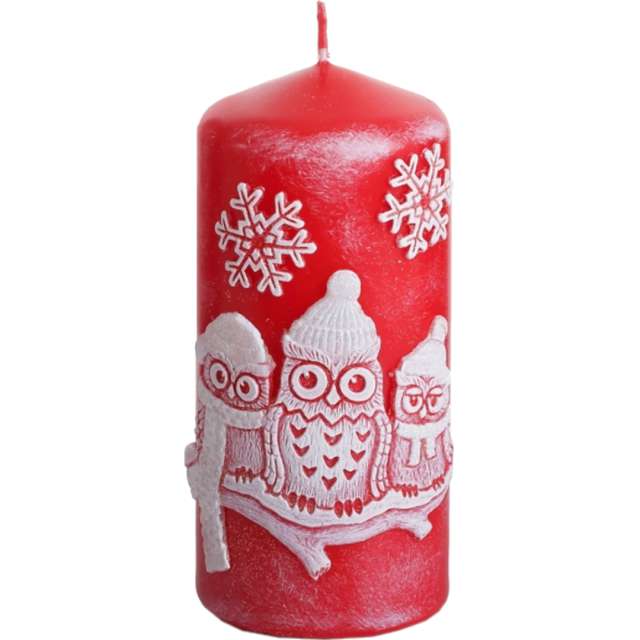Świeca pieńkowa "Zimowe Sowy", czerwona, Bartek-Candles, 60/130 mm