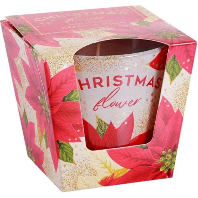 Świeca zapachowa w szkle "Christmas Flower - Poinsencja z wanilią", Bartek-Candles, 80/90 mm