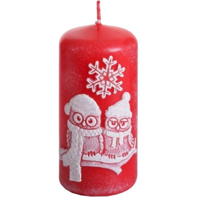 Świeca pieńkowa "Zimowe Sowy", czerwona, Bartek-Candles, 50/100 mm