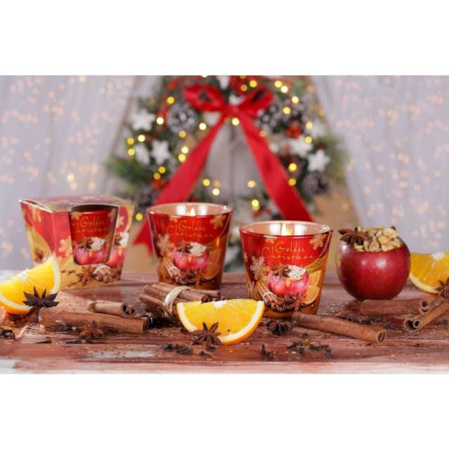 Świeca zapachowa w szkle Golden Christmas - Jabłko z pomarańczą Bartek-Candles 80/90 mm