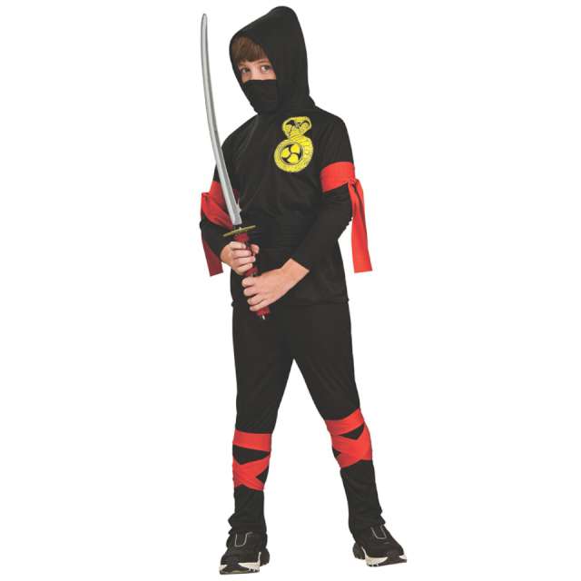 Strój dla dzieci "Ninja - czerwone pasy", czarny, Arpex, rozm. 120-130 cm
