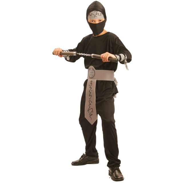 Strój dla dzieci "Ninja - szary pas", czarny, Arpex, rozm. 130-140 cm