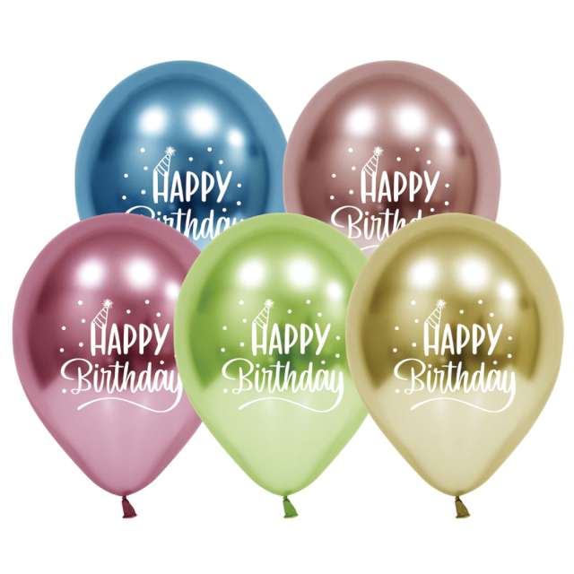 Balony "Happy Birthday - Platynowa mieszanka", mix, Godan, 12", 5 szt