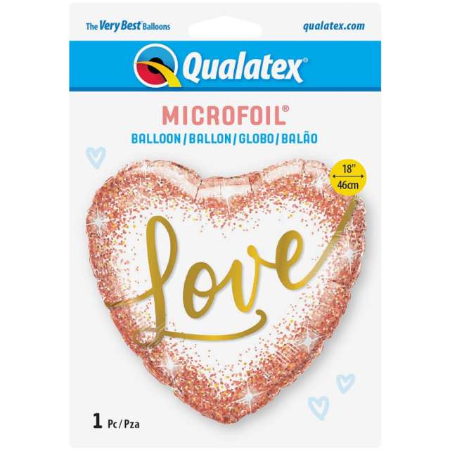 Balon foliowy Serce Love złoty brokat Qualatex 18 HRT