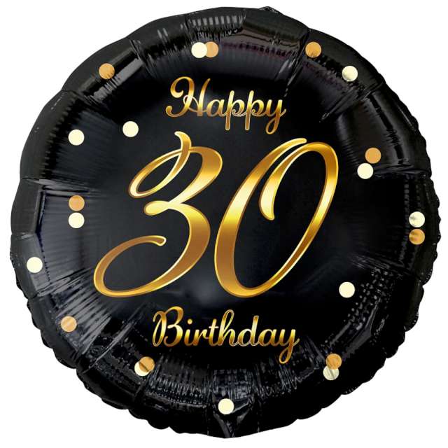 Balon foliowy "Happy Birthday 30 - B&C", czarno-złoty, Godan, 18" RND