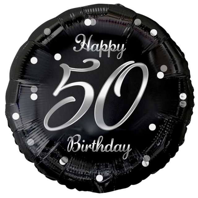 Balon foliowy "Happy Birthday 50 - B&C", czarno-srebrny, Godan, 18", RND